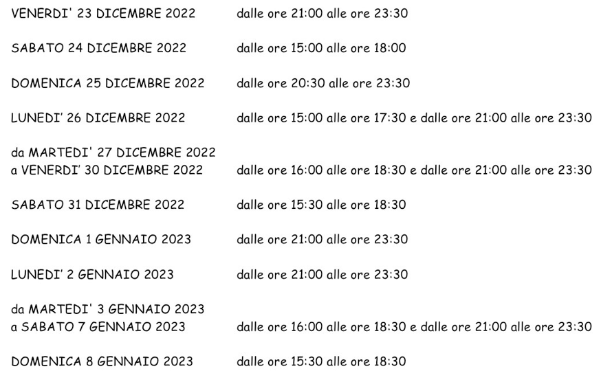 Orario di apertura al pubblico